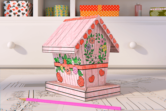 PLR Printable Paper Craft - Coloring Paper Origami Model Birdhouse - Image 3