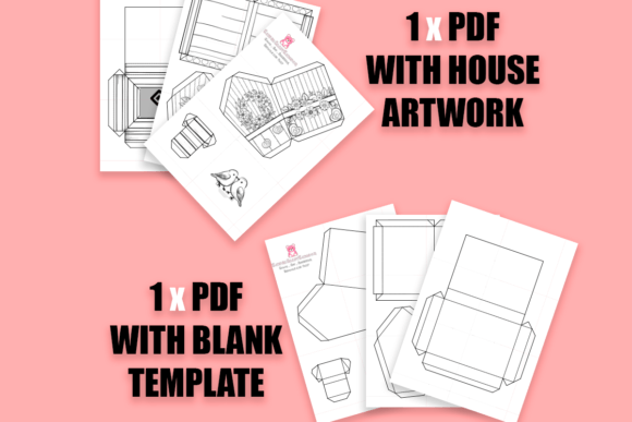 PLR Printable Paper Craft - Coloring Paper Origami Model Birdhouse - Image 4